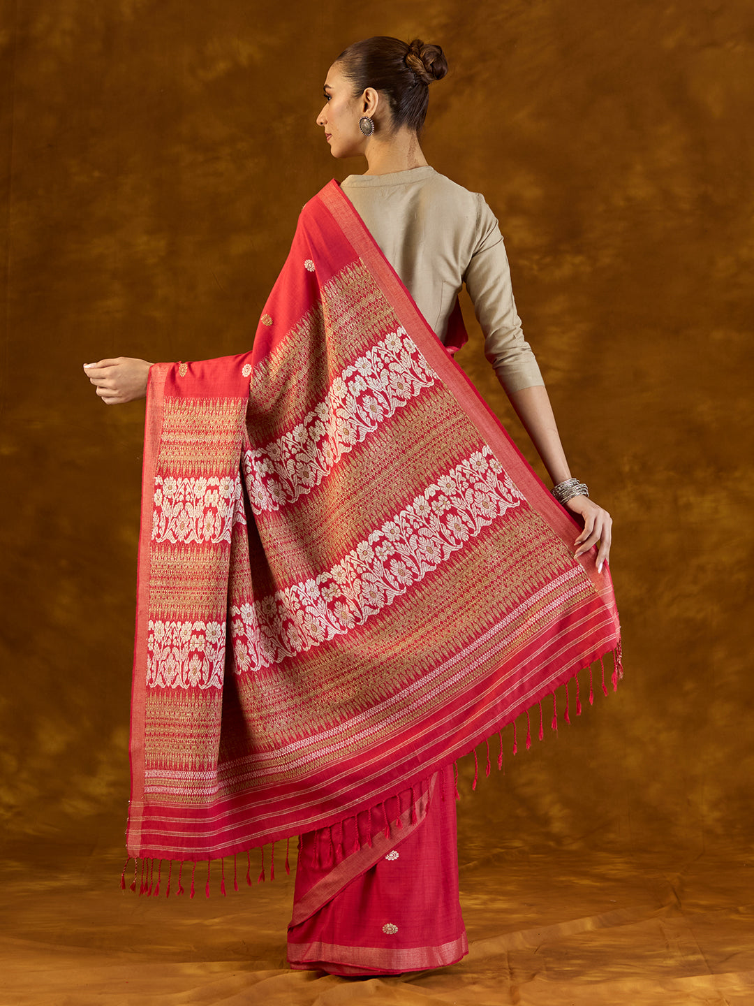 Scarlet Red Mulberry and Eri Silk Saree