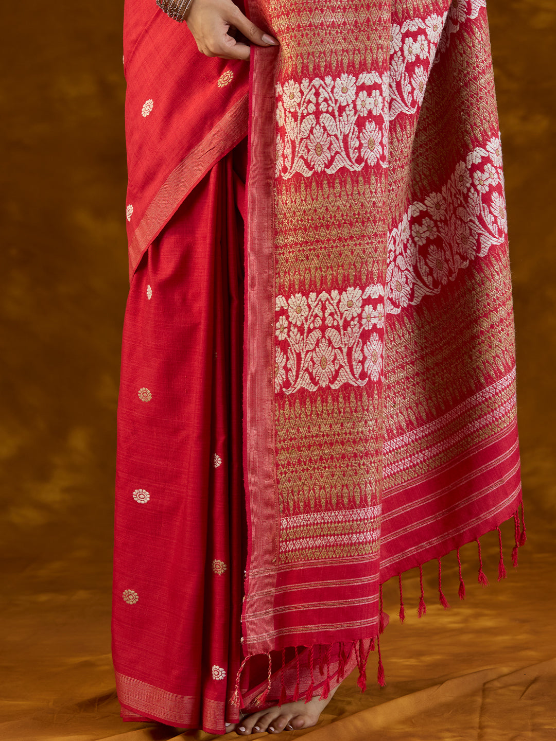 Scarlet Red Mulberry and Eri Silk Saree