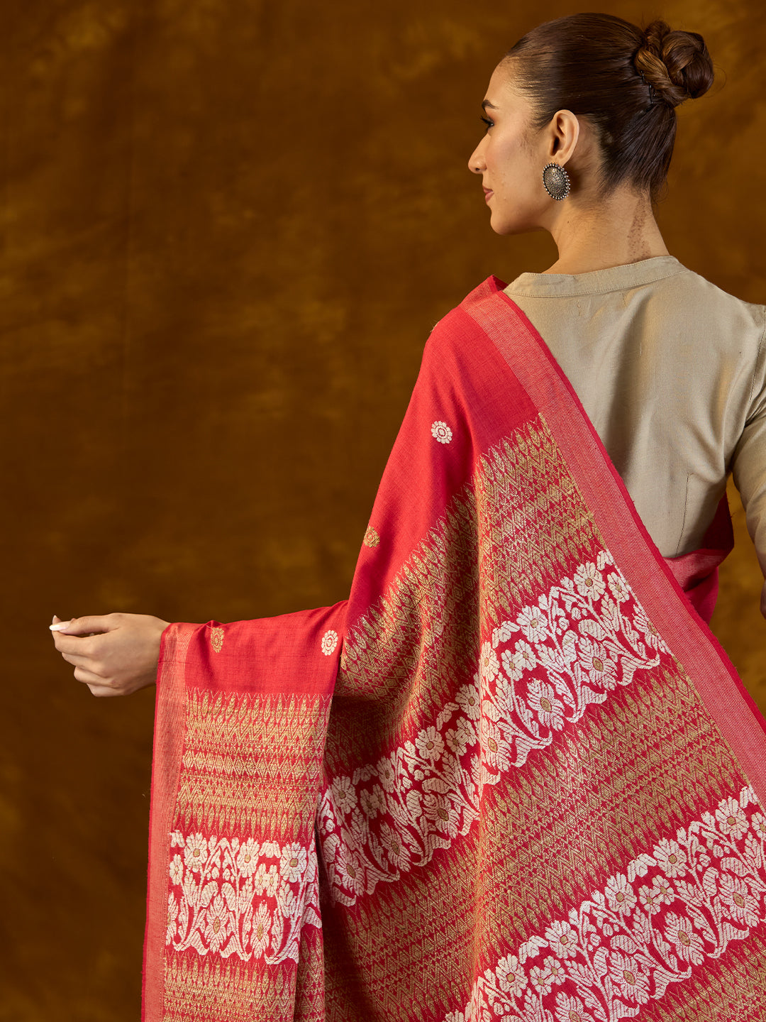 Scarlet Red Mulberry and Eri Silk Saree