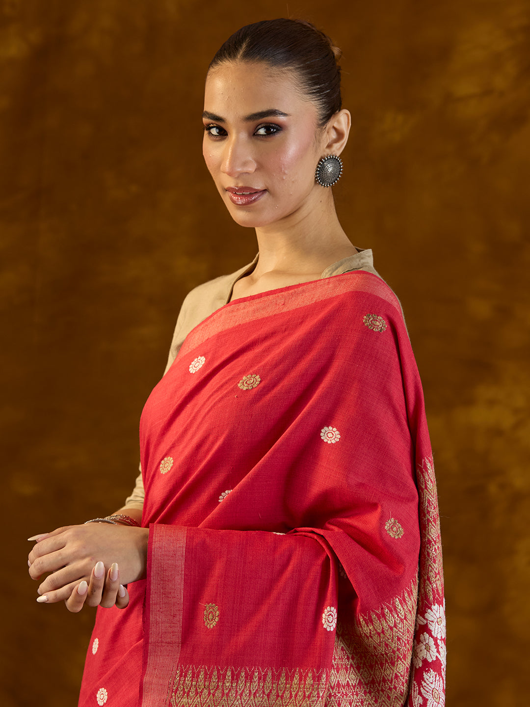 Scarlet Red Mulberry and Eri Silk Saree