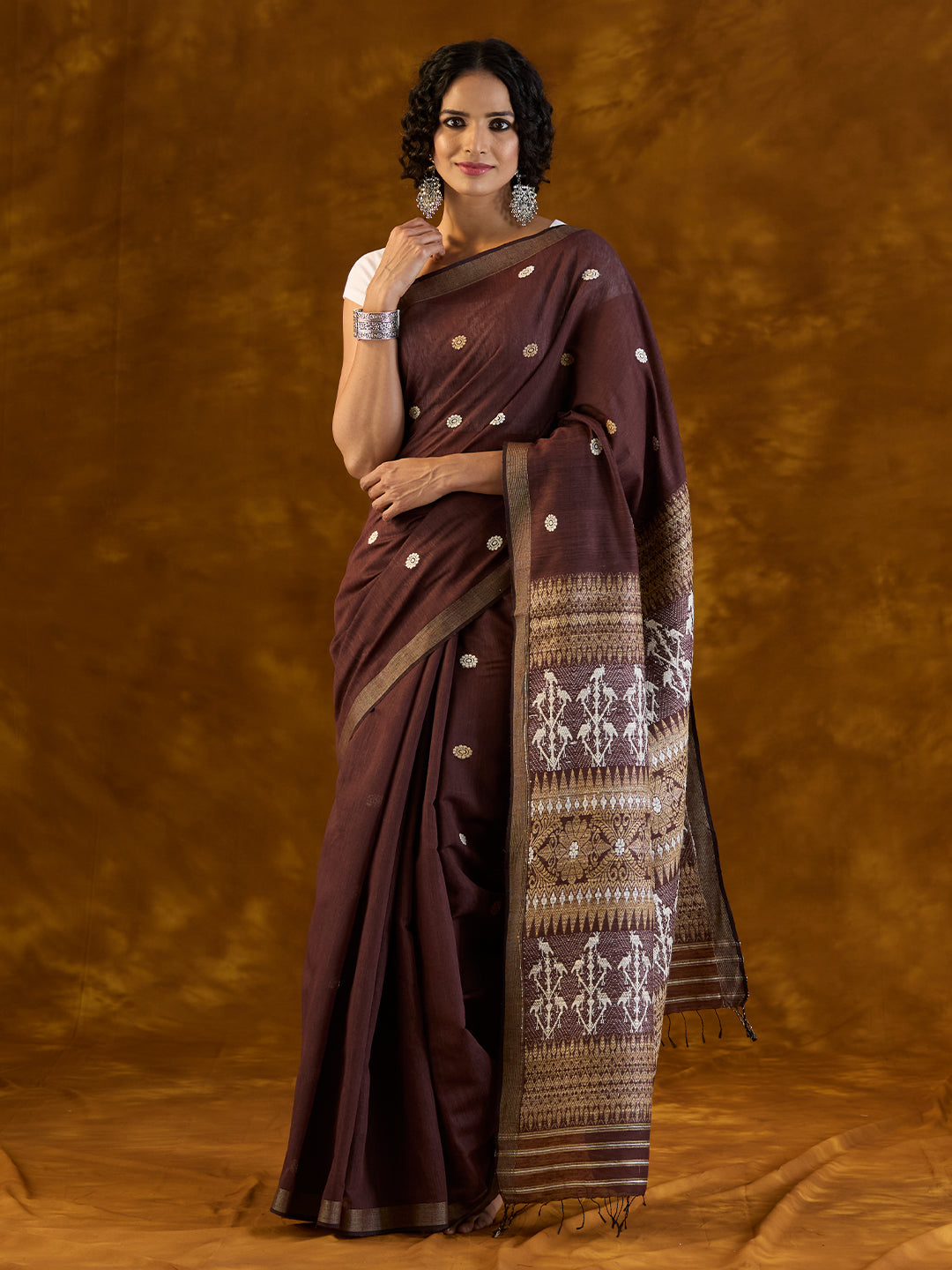 Maroon Raw Mulberry and Eri Silk  Saree