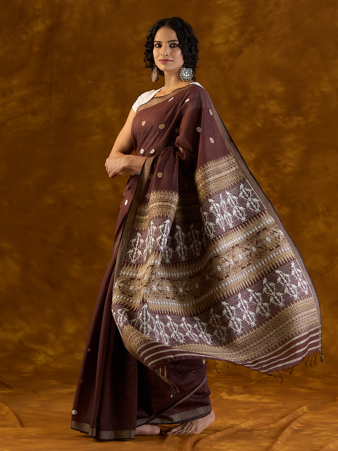 Maroon Raw Mulberry and Eri Silk  Saree