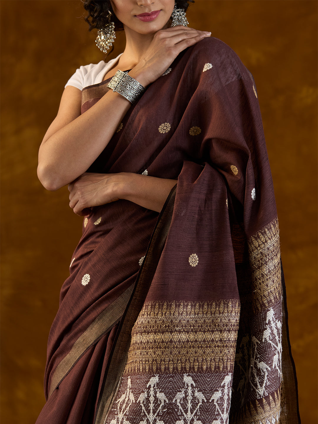 Maroon Raw Mulberry and Eri Silk  Saree