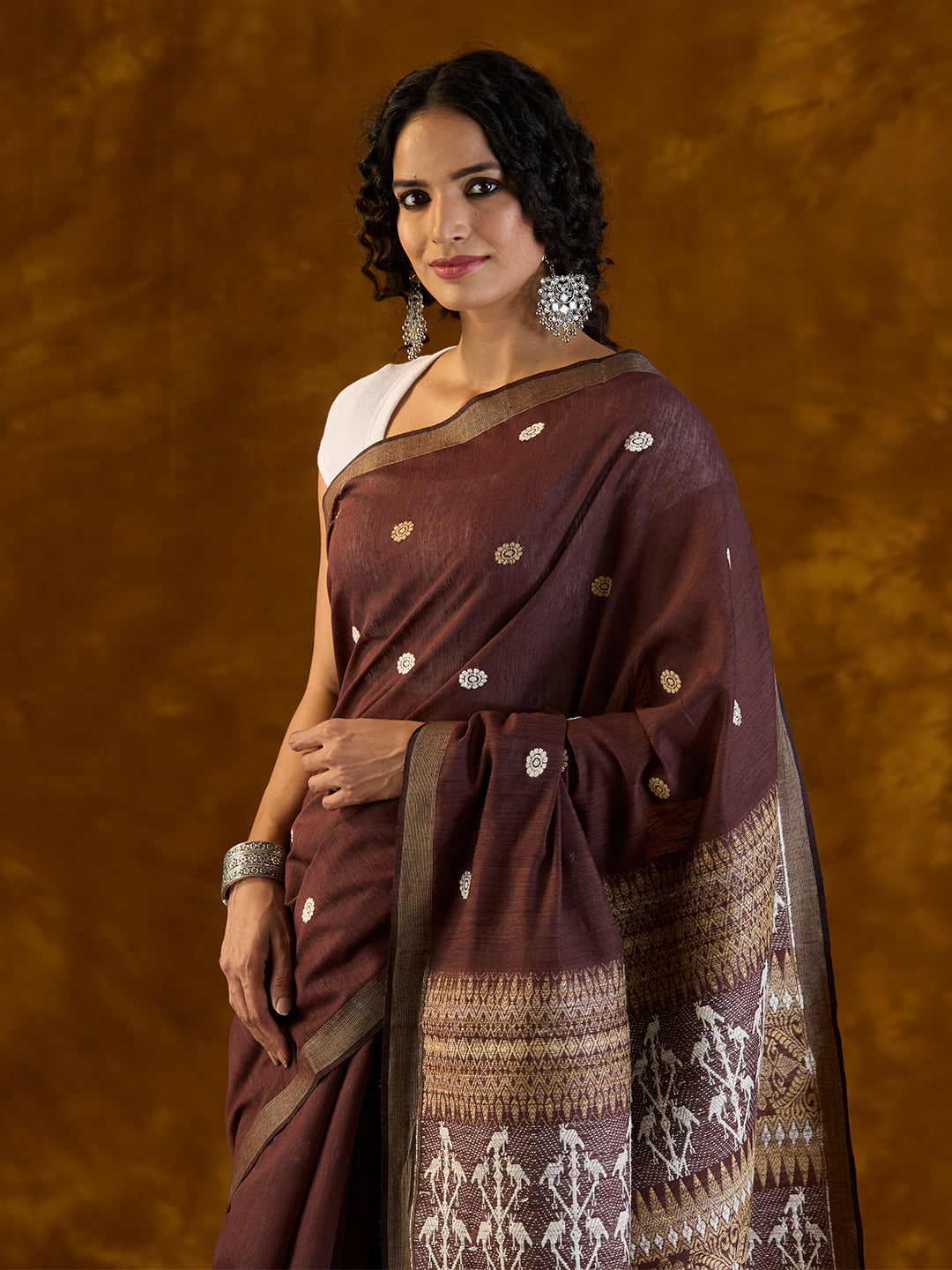 Maroon Raw Mulberry and Eri Silk  Saree