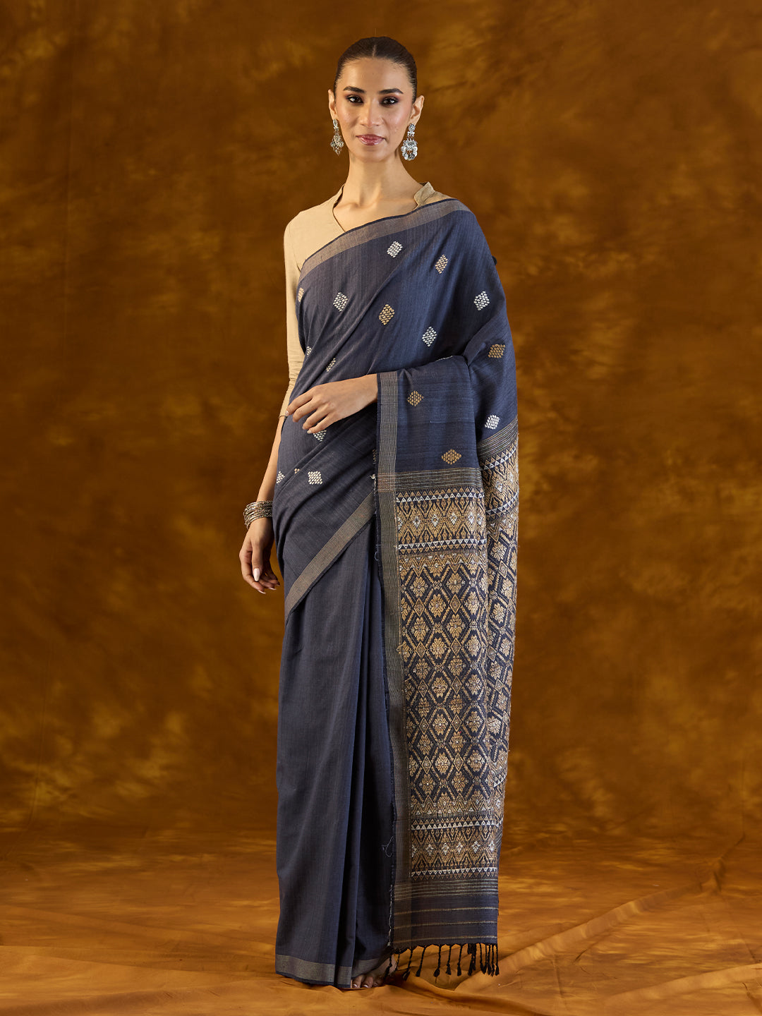 Prussian Indigo Mulberry and Eri Silk Saree