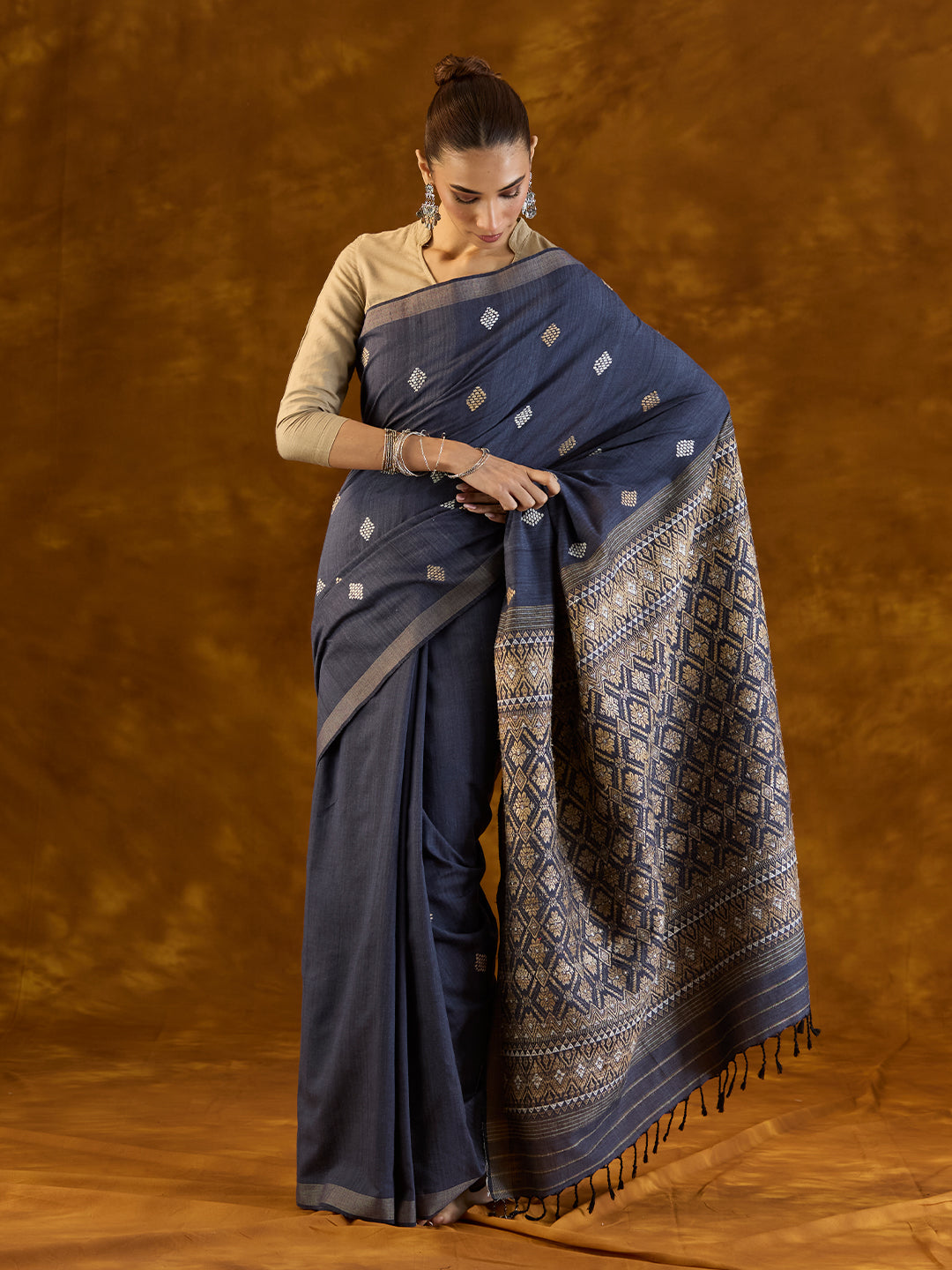 Prussian Indigo Mulberry and Eri Silk Saree