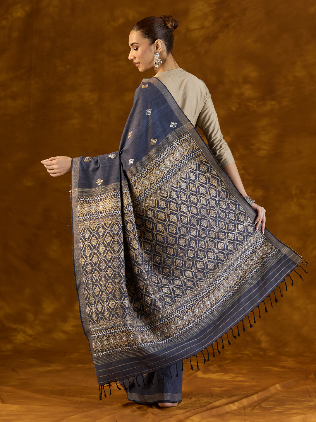 Prussian Indigo Mulberry and Eri Silk Saree