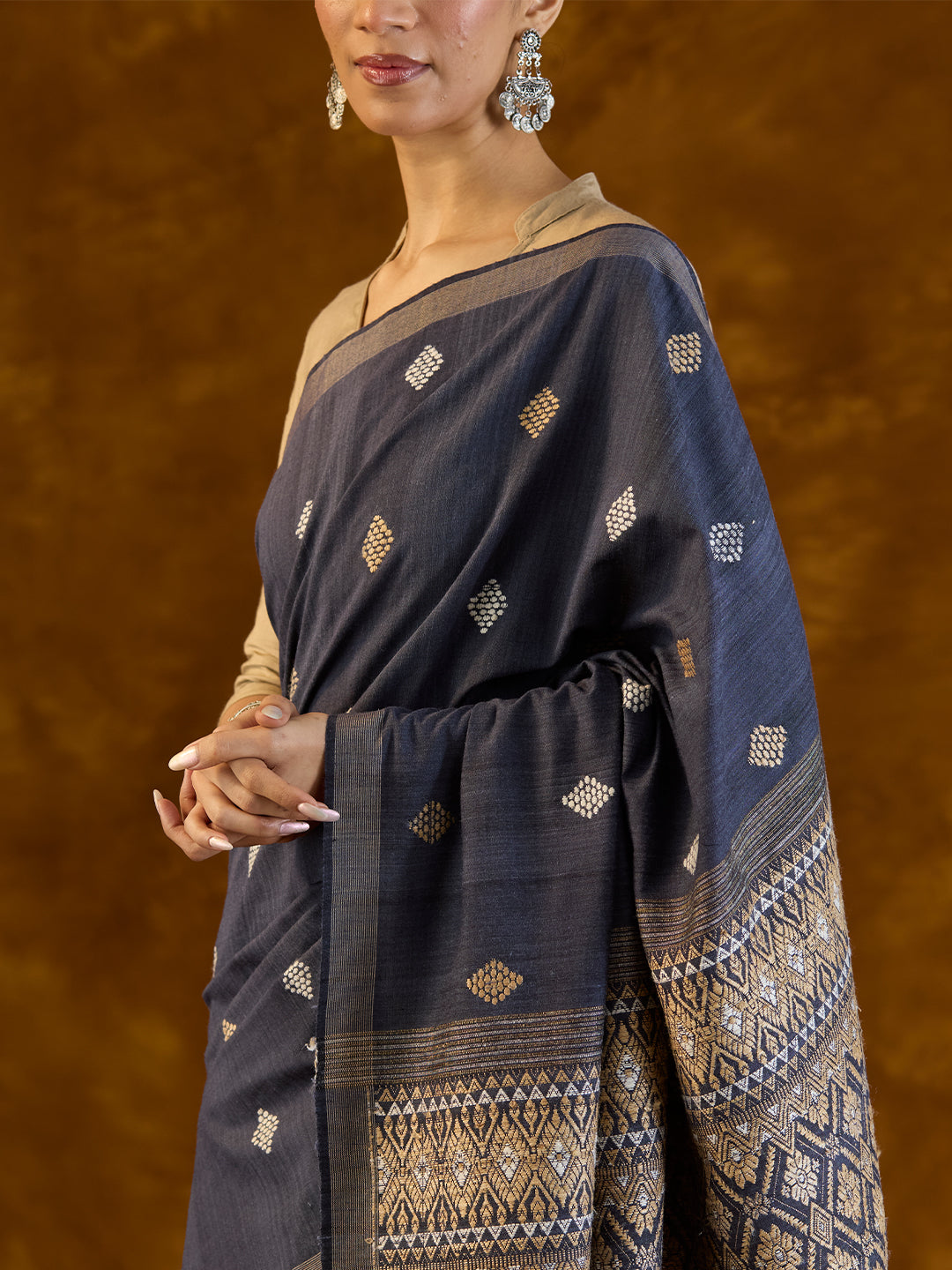 Prussian Indigo Mulberry and Eri Silk Saree