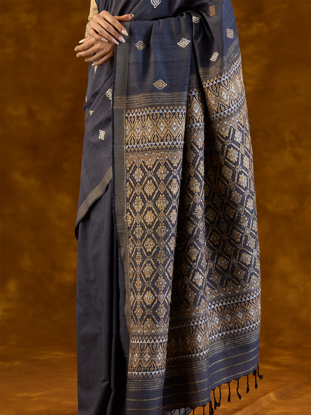 Prussian Indigo Mulberry and Eri Silk Saree