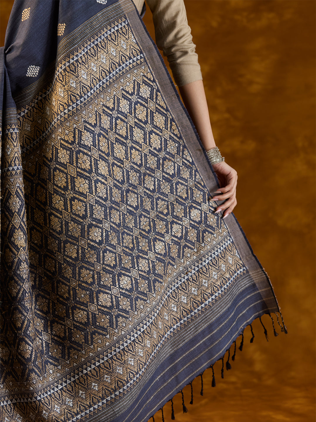 Prussian Indigo Mulberry and Eri Silk Saree