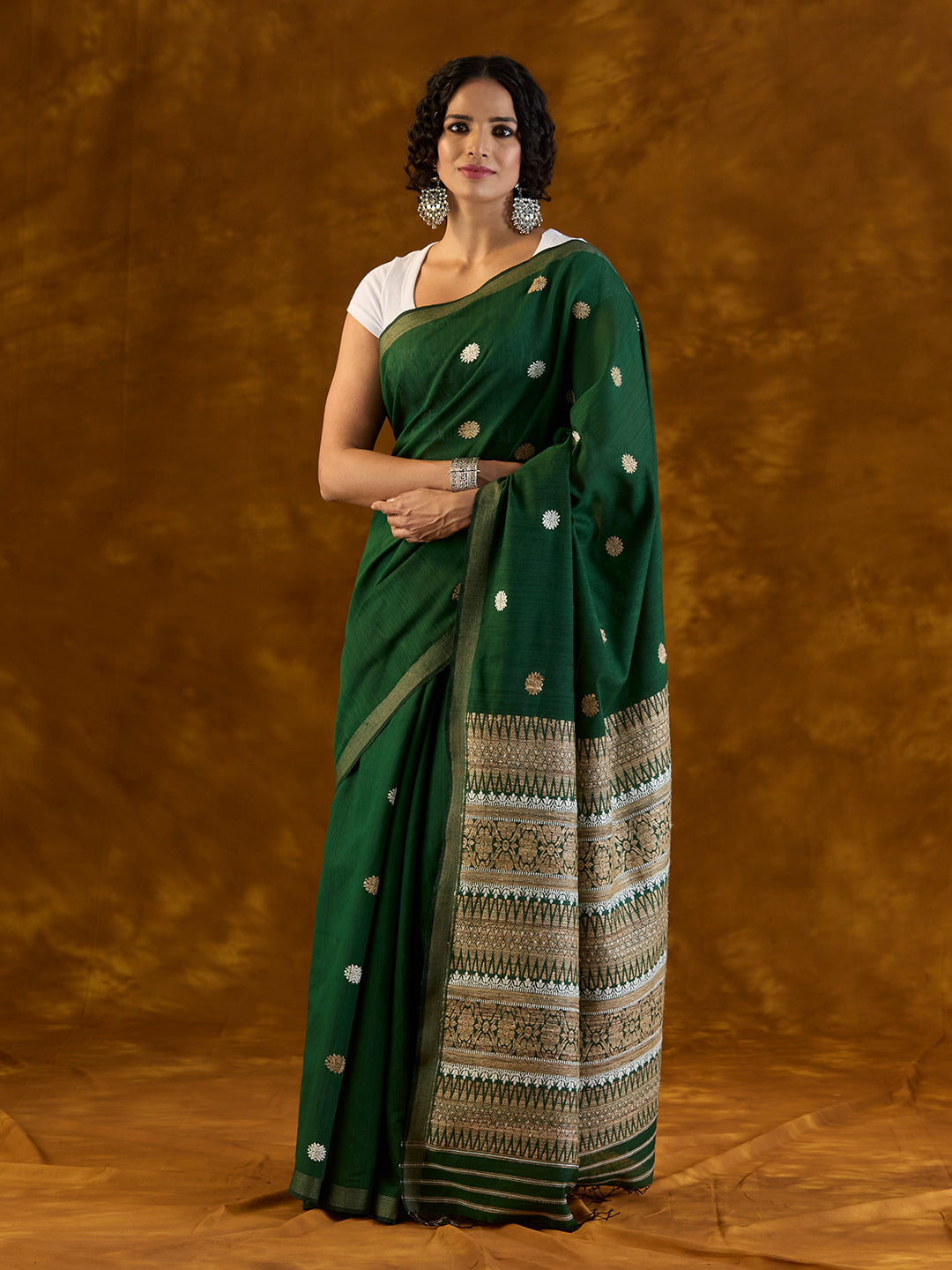 Emerald Green Raw Mulberry and Eri Silk Saree