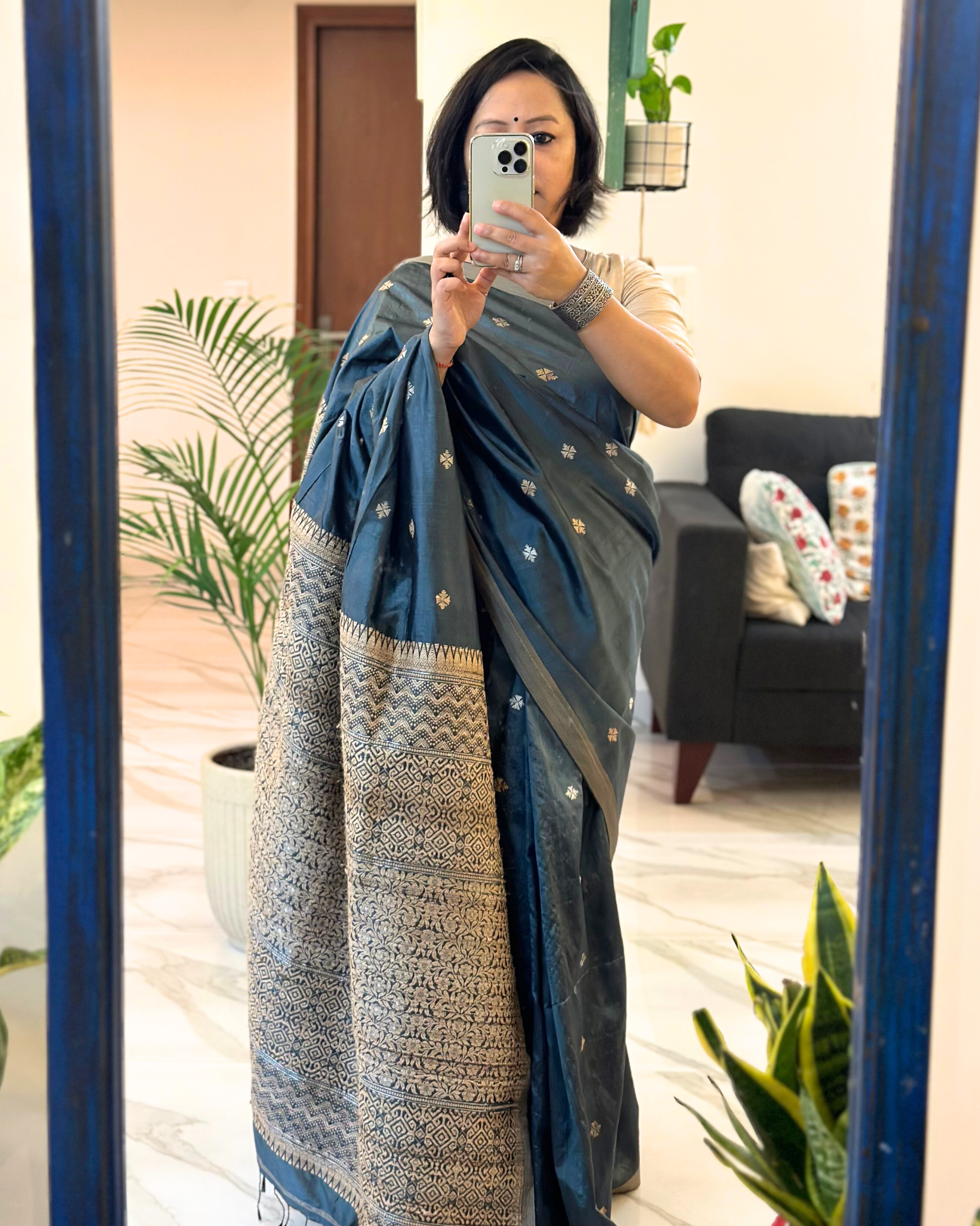 GREY MULBERRY SILK SAREE