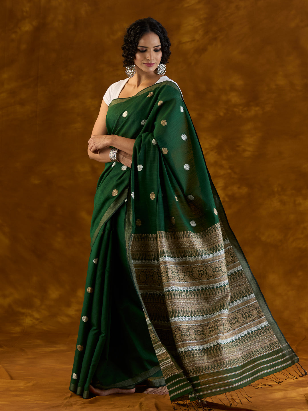 Emerald Green Raw Mulberry and Eri Silk Saree