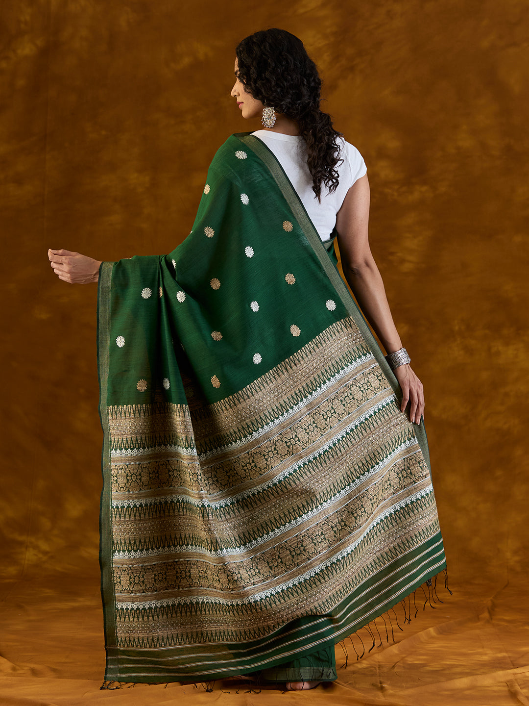 Emerald Green Raw Mulberry and Eri Silk Saree