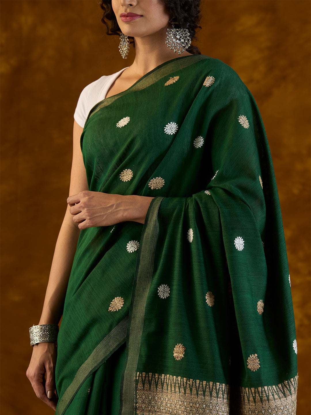 Emerald Green Raw Mulberry and Eri Silk Saree