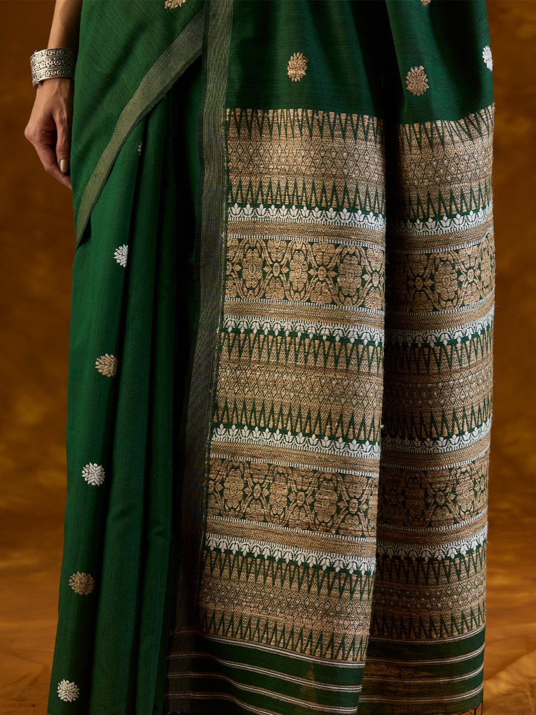 Emerald Green Raw Mulberry and Eri Silk Saree