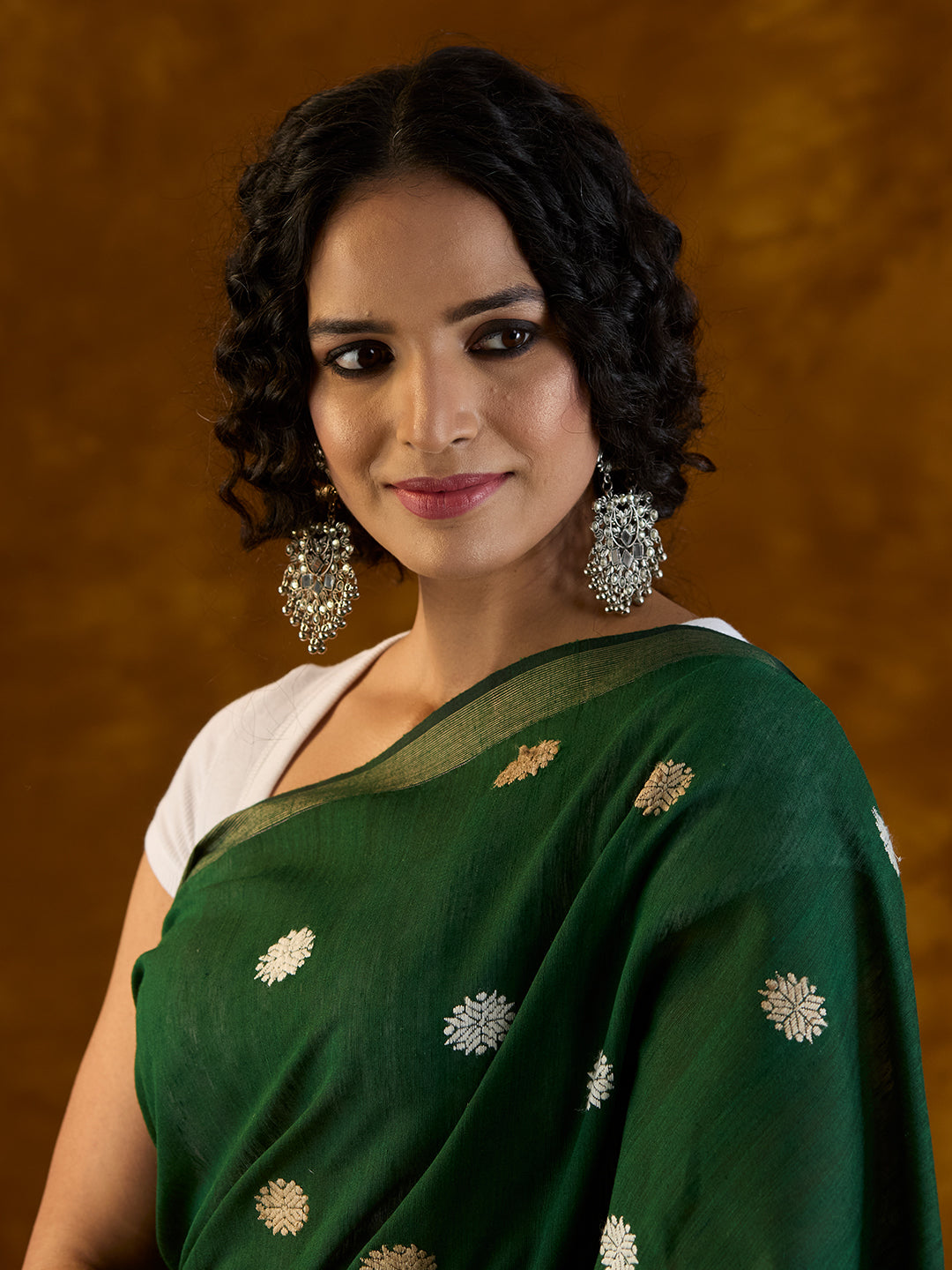 Emerald Green Raw Mulberry and Eri Silk Saree