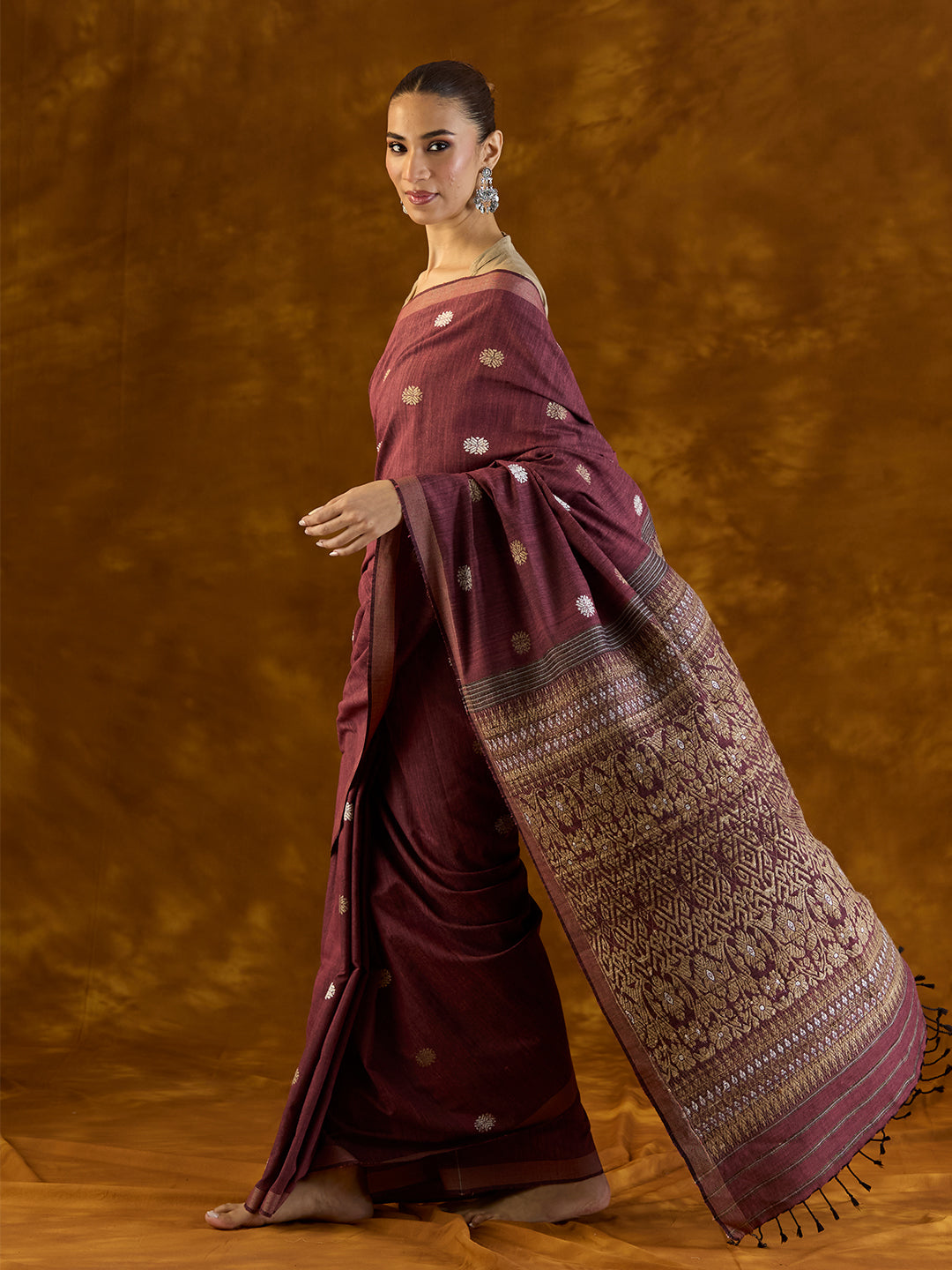 Mahogany Maroon Mulberry and Eri Silk Saree