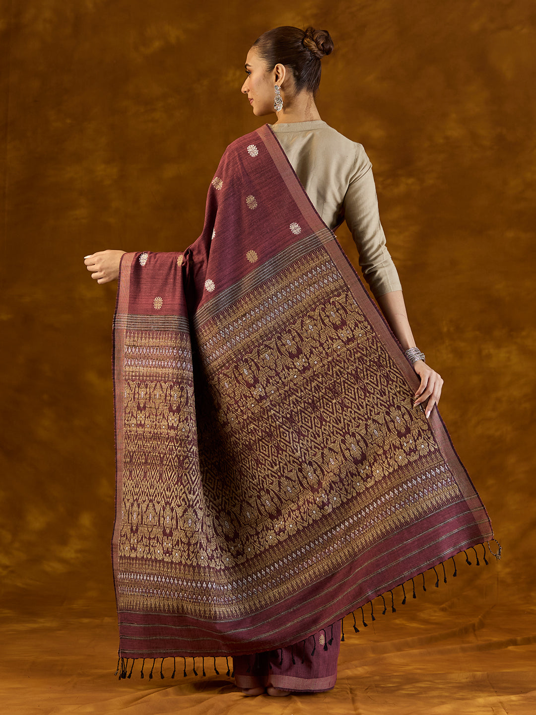 Mahogany Maroon Mulberry and Eri Silk Saree