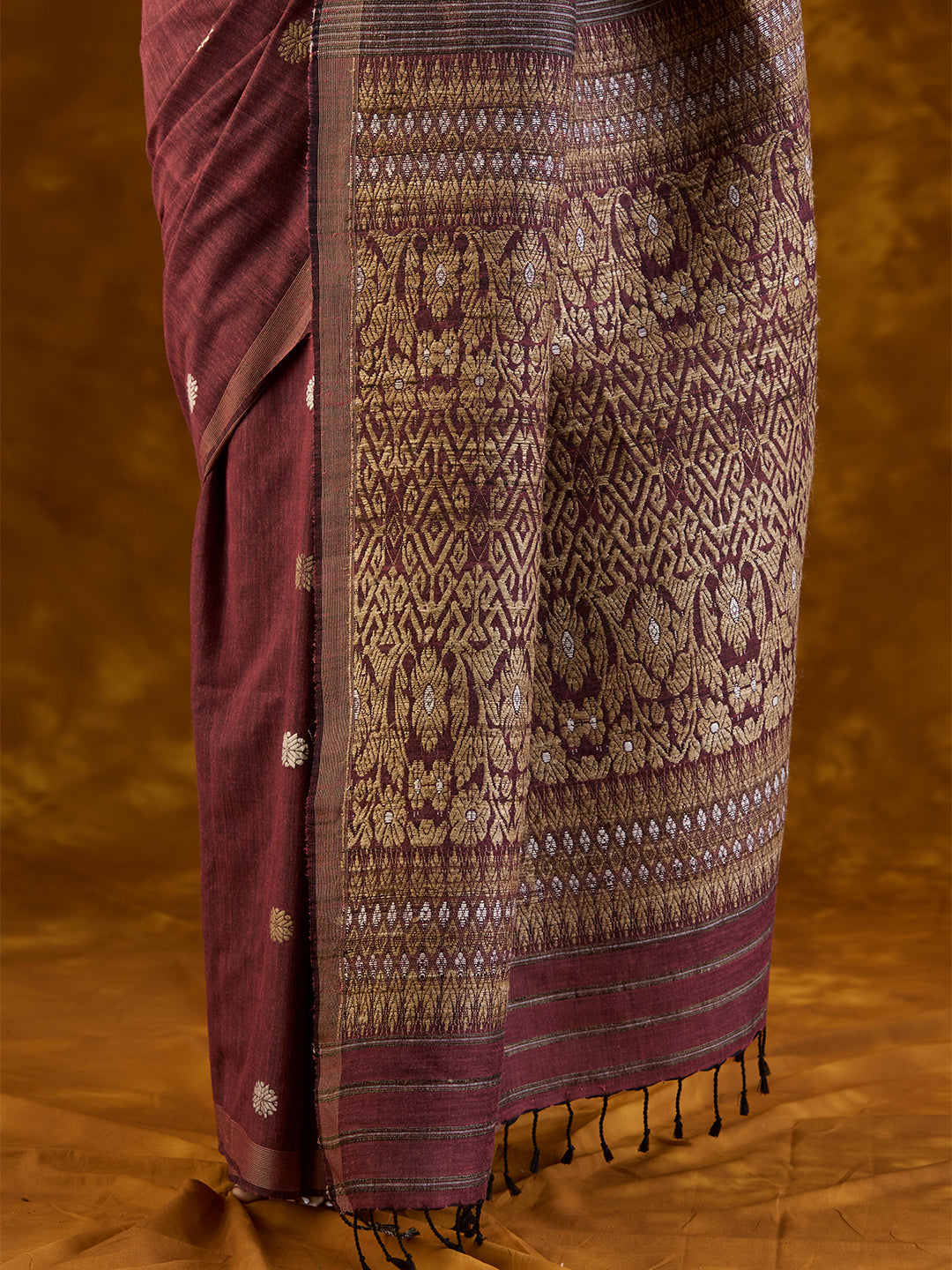 Mahogany Maroon Mulberry and Eri Silk Saree