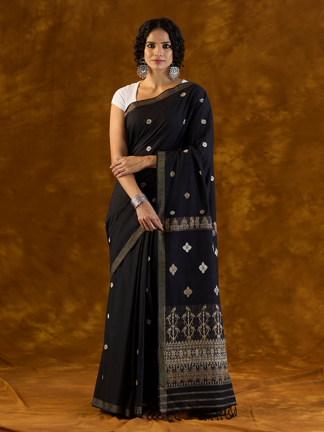 Jet Black Mulberry and Eri Silk Saree