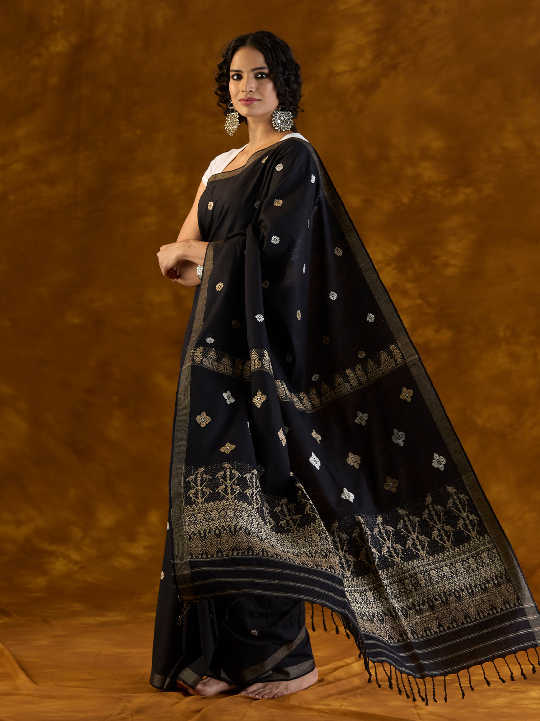 Jet Black Mulberry and Eri Silk Saree