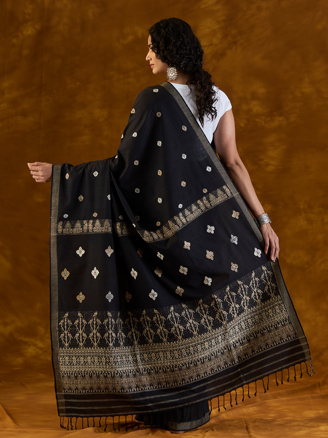 Jet Black Mulberry and Eri Silk Saree