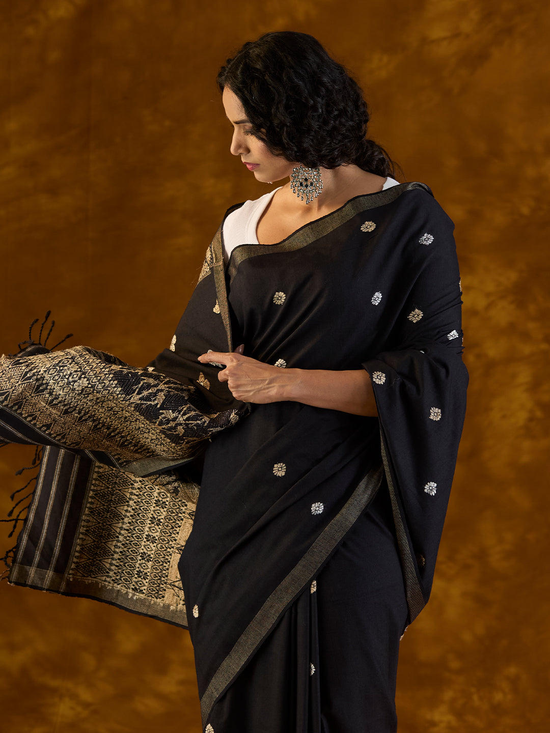 Jet Black Mulberry and Eri Silk Saree