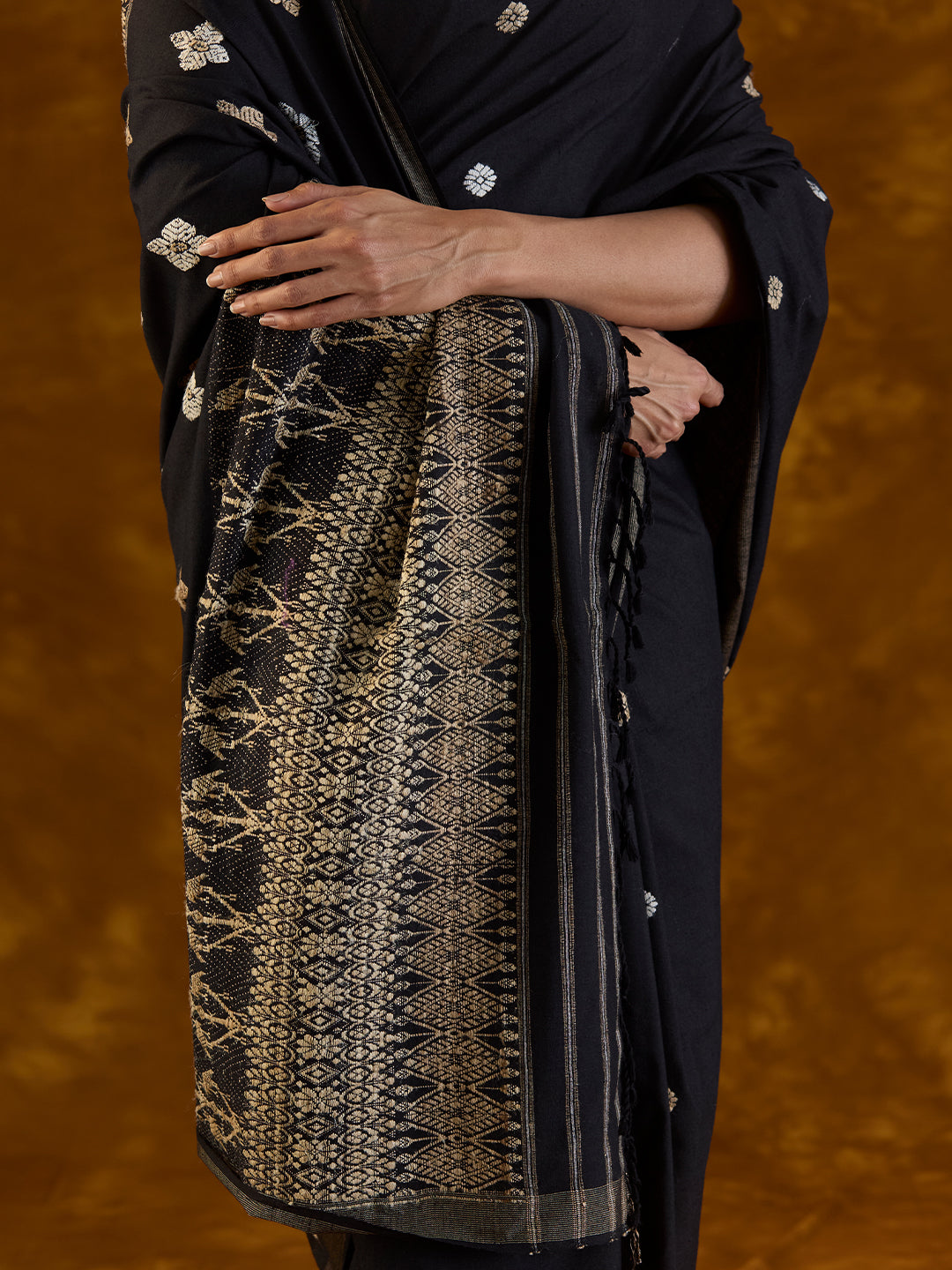 Jet Black Mulberry and Eri Silk Saree