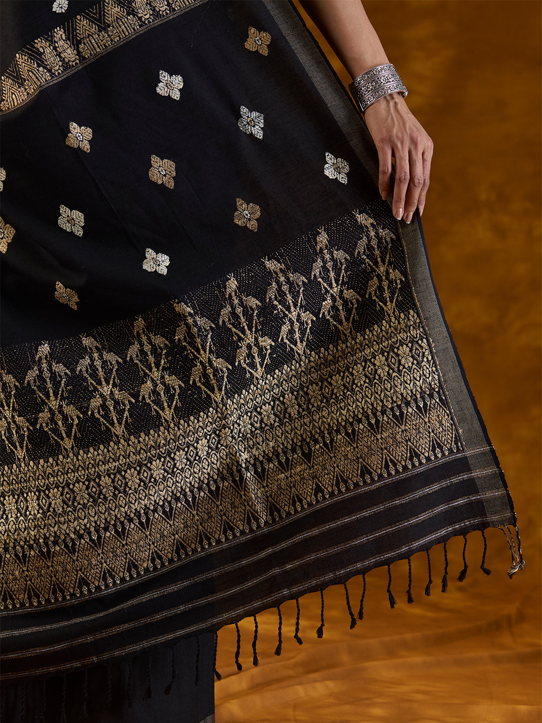 Jet Black Mulberry and Eri Silk Saree