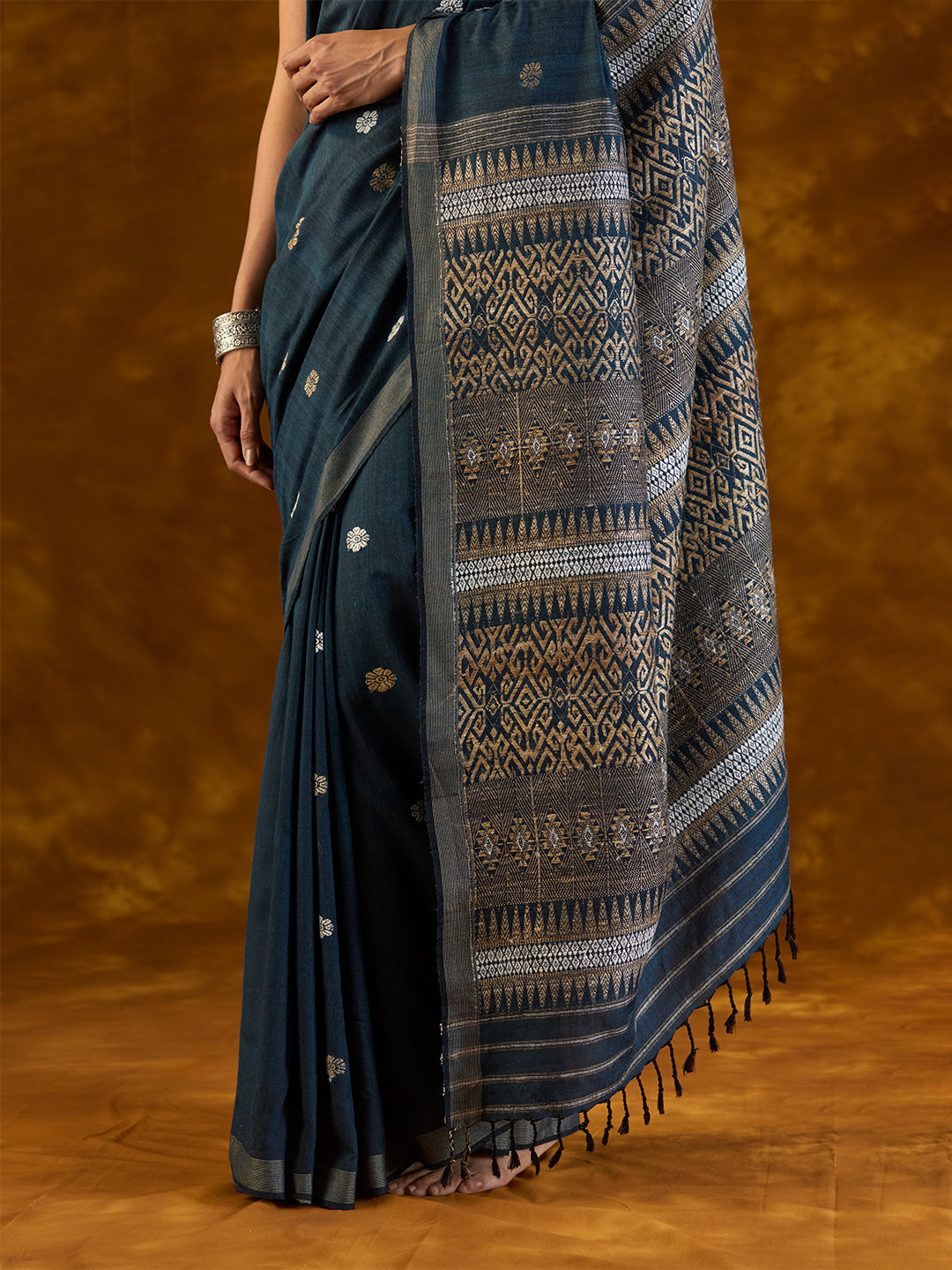 Indigo Blue Mulberry and Eri Silk Saree