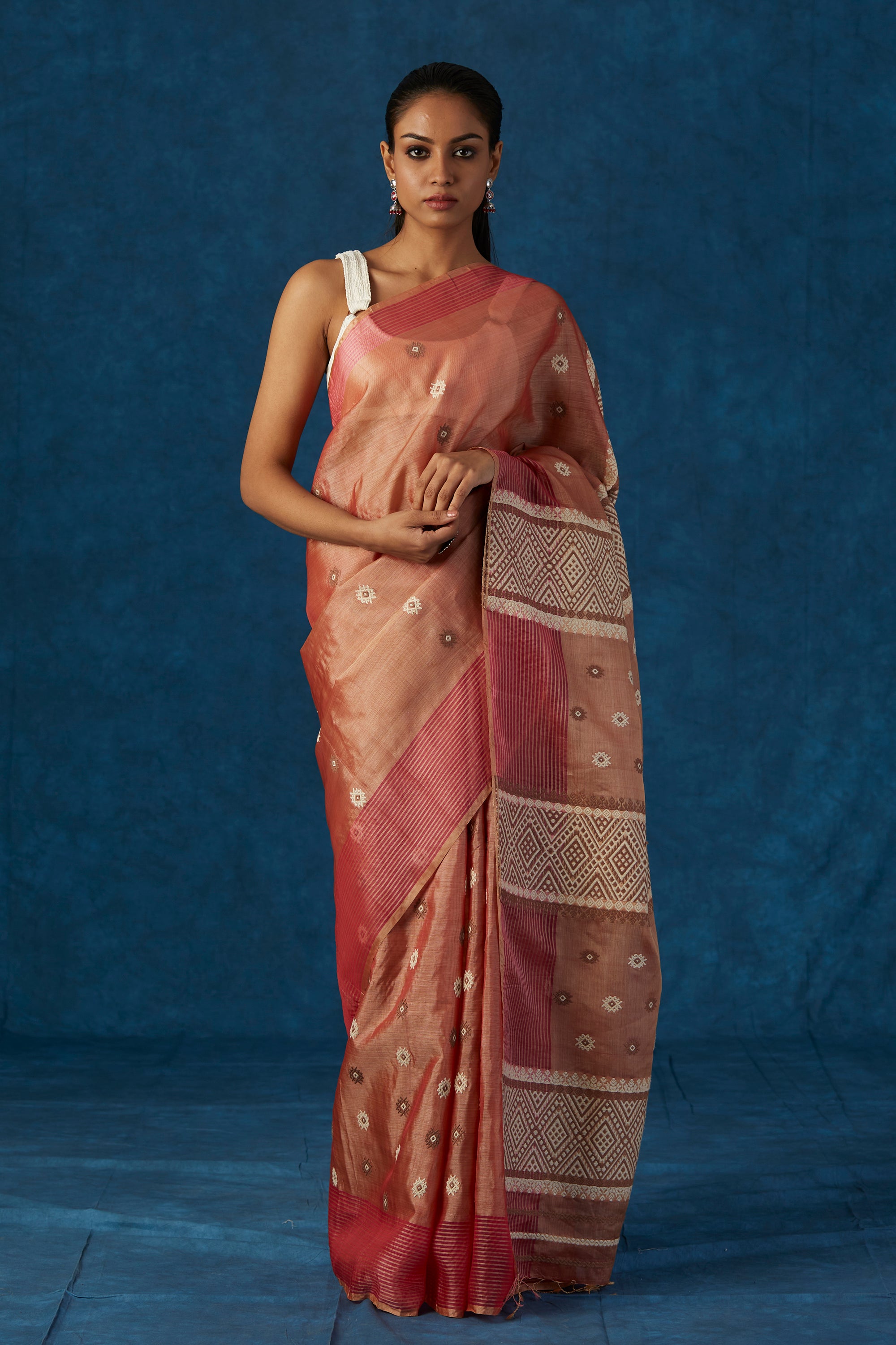 Peach Kesapaat (raw mulberry) Saree