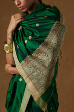 Load image into Gallery viewer, Emerald Green Mulberry Silk Saree

