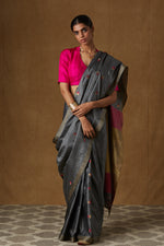 Load image into Gallery viewer, Grey and Gold Mulberry Silk Saree
