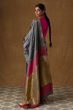 Load image into Gallery viewer, Grey and Gold Mulberry Silk Saree
