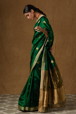 Load image into Gallery viewer, Emerald Green Mulberry Silk Saree
