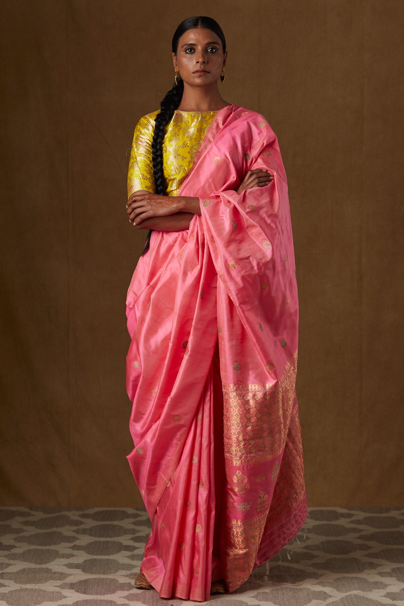 Peach and Gold Mulberry Silk Saree