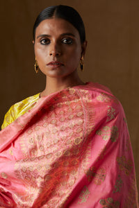 Peach and Gold Mulberry Silk Saree