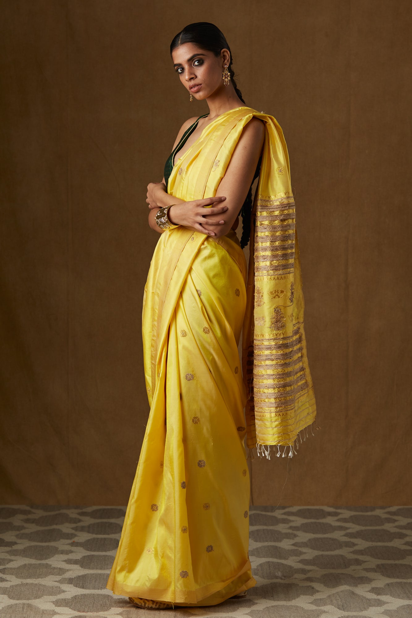 Yellow Mulberry Silk Saree