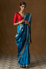 Load image into Gallery viewer, Cobalt Blue Mulberry Silk Saree
