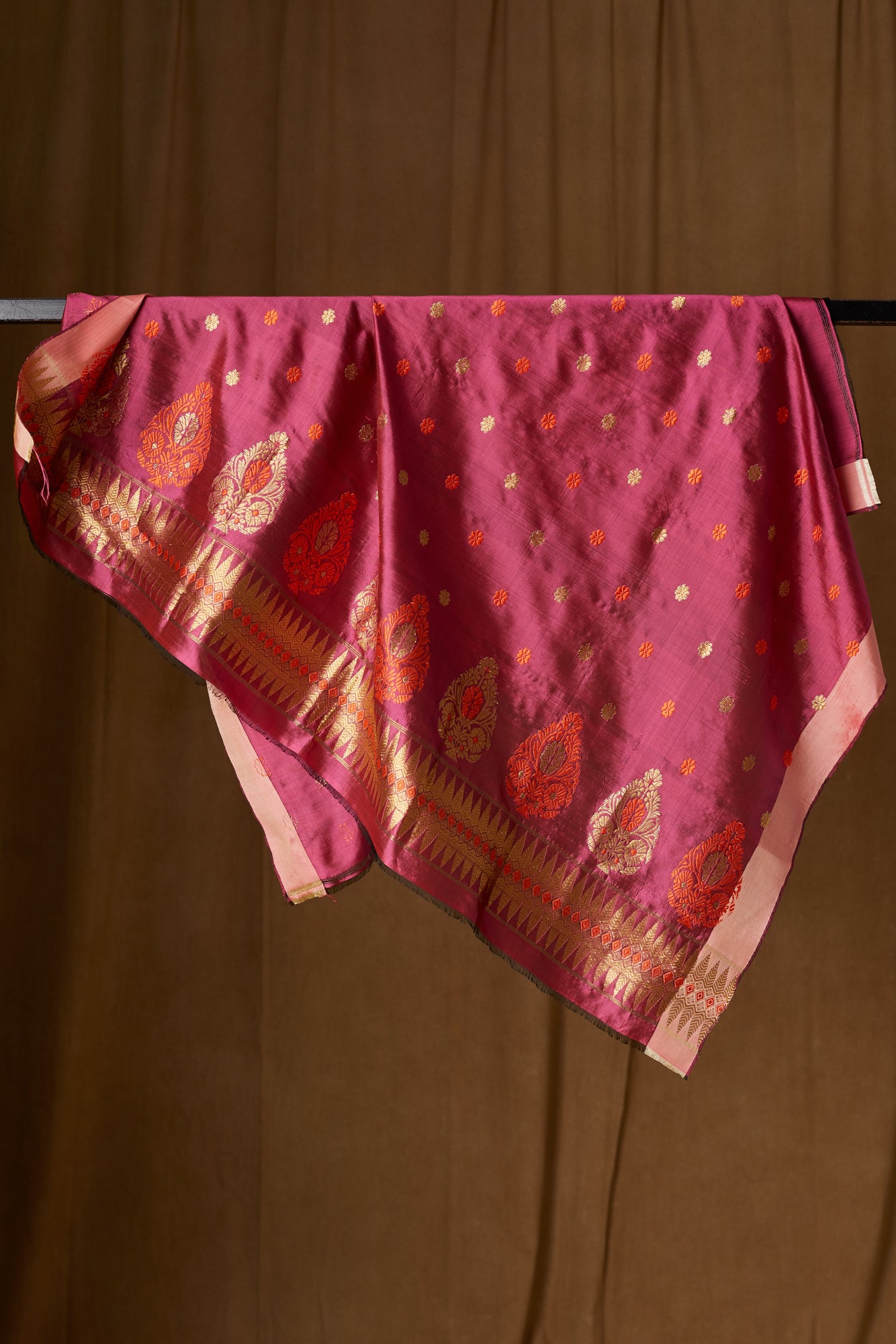 Pink and Golden Mulberry Silk Saree