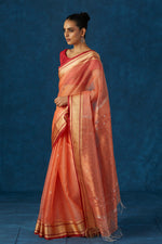 Load image into Gallery viewer, Peach Kesapaat (raw mulberry) Saree With Woven Border Design
