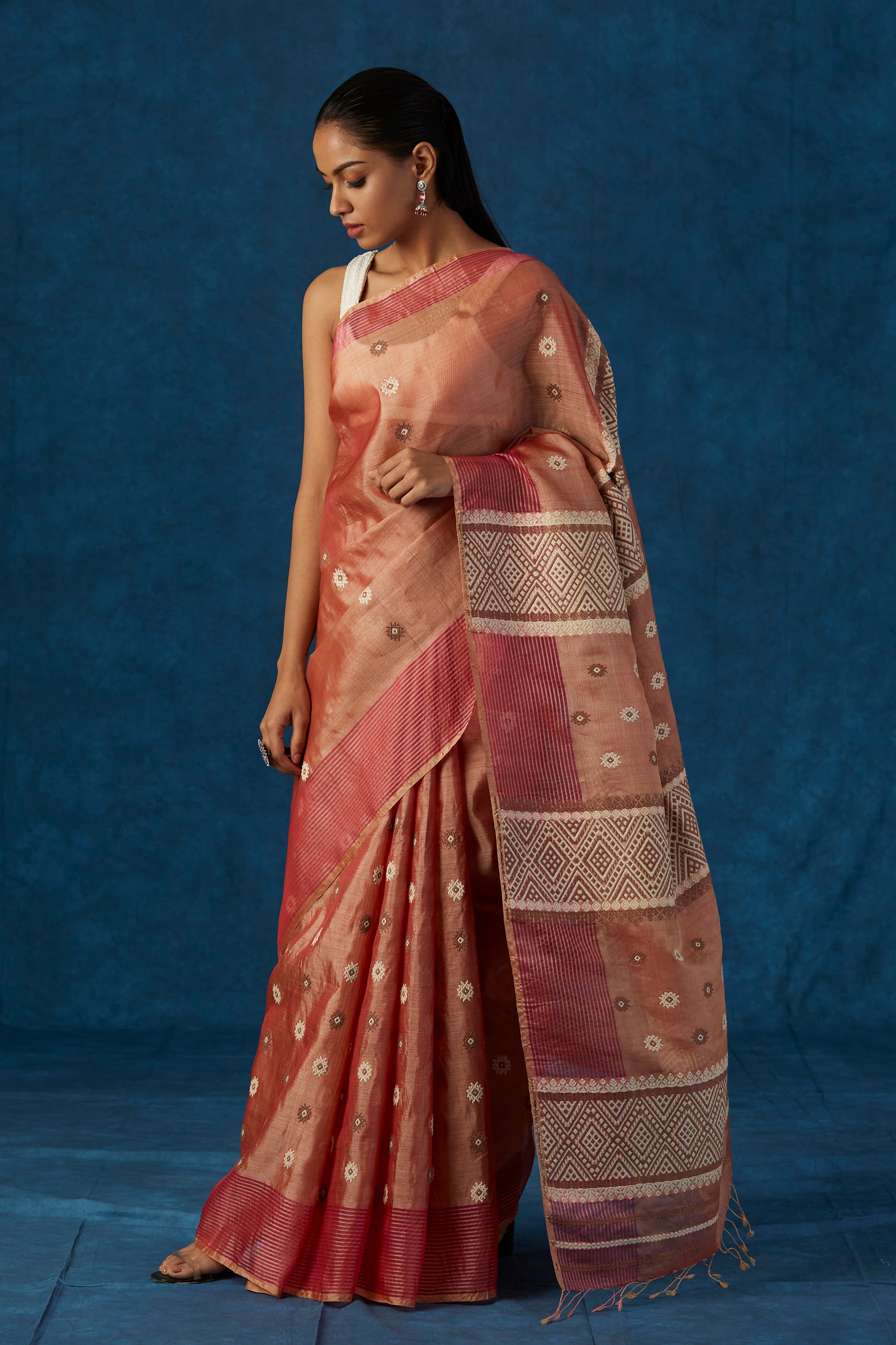 Peach Kesapaat (raw mulberry) Saree