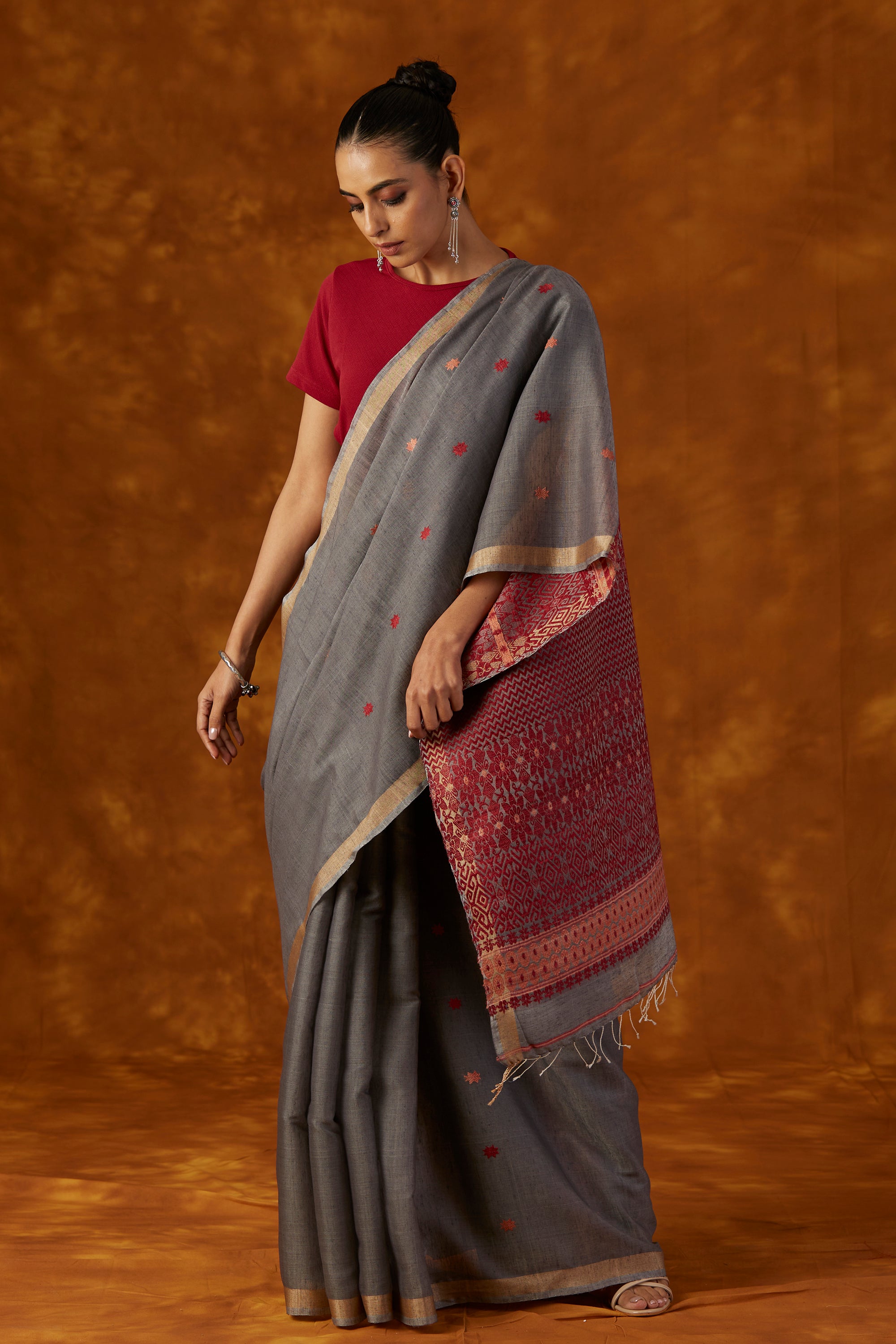 Grey Eri Silk Saree