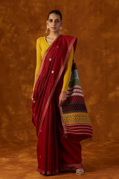 Deep Red Kanjivaram Saree – Ek Dhaga