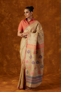 Muga Silk Saree With Eri Silk Design