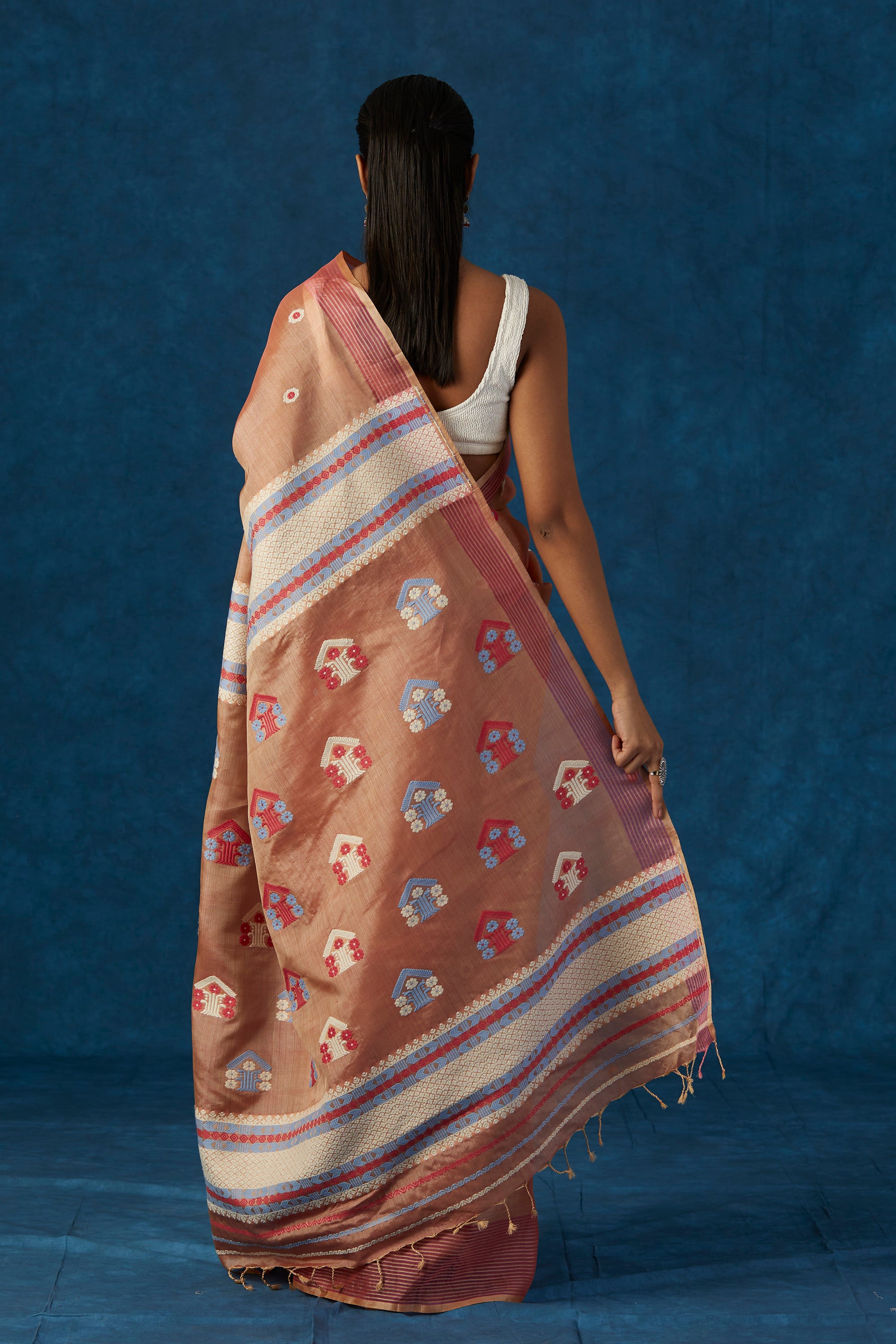 Light Peach Kesapaat and Tussar Silk Saree