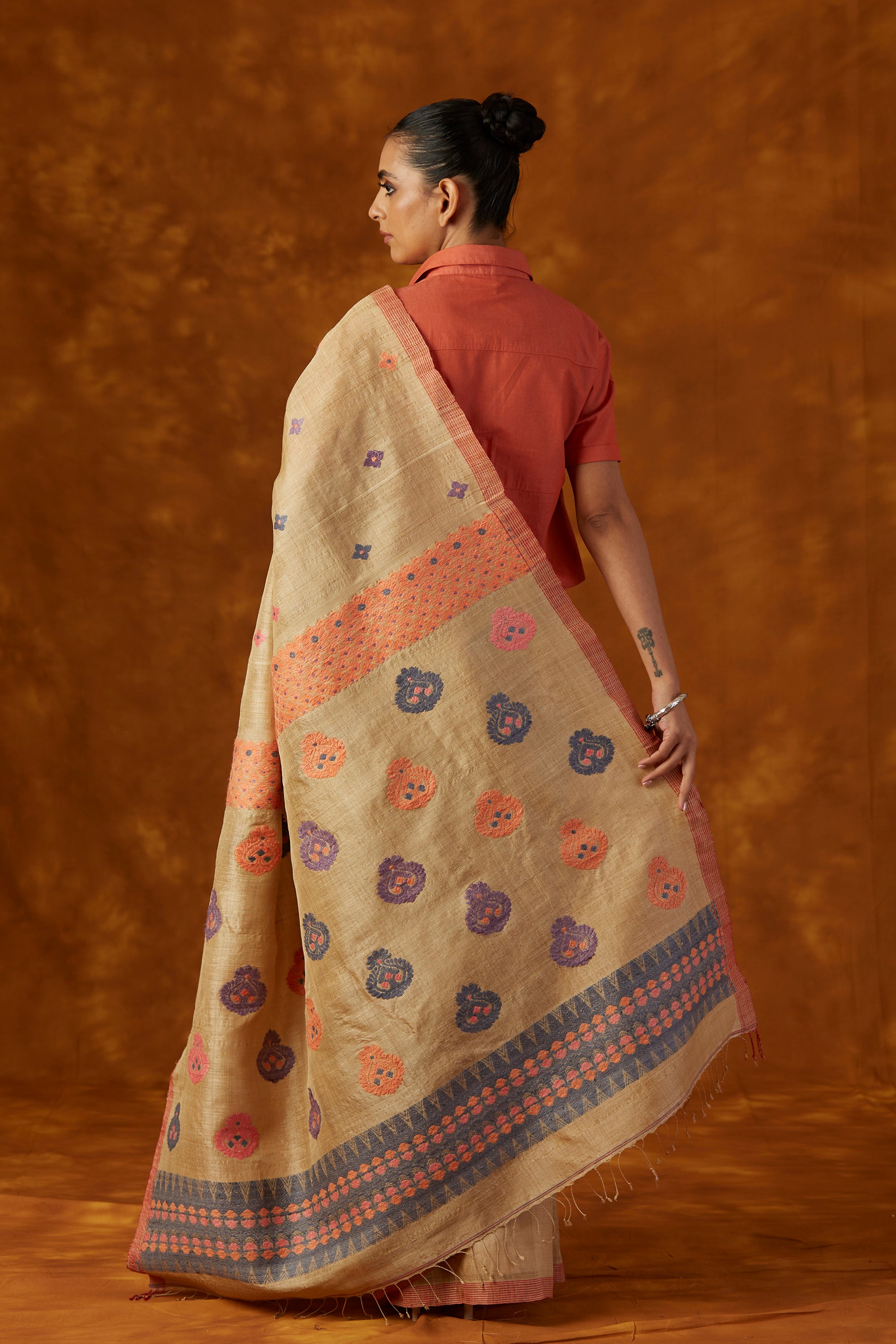 Muga Silk Saree With Eri Silk Design