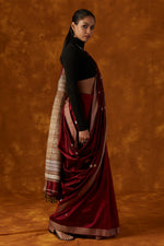 Load image into Gallery viewer, Maroon Mulberry Silk Saree
