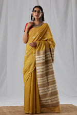 Load image into Gallery viewer, Mustard Yellow Raw Mulberry (Kesapaat) and Eri Silk Saree
